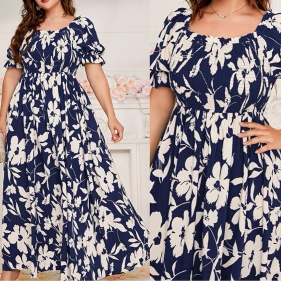 Boho plus floral tropical print puff sleeve maxi dress - Picture 7 of 9